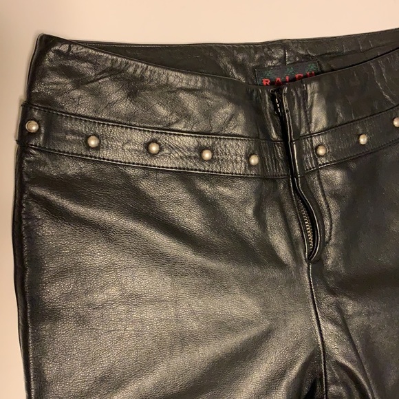 RALPH Ralph Lauren Vintage Black Leather Studded Flare Pants - Women’s Size 2 - Picture 6 of 13